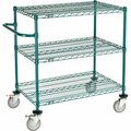 Nexel 3 Shelf Cart, Poly-Green, 36inL x 24inW x 40inH, Polyurethane Brake Casters B3055304